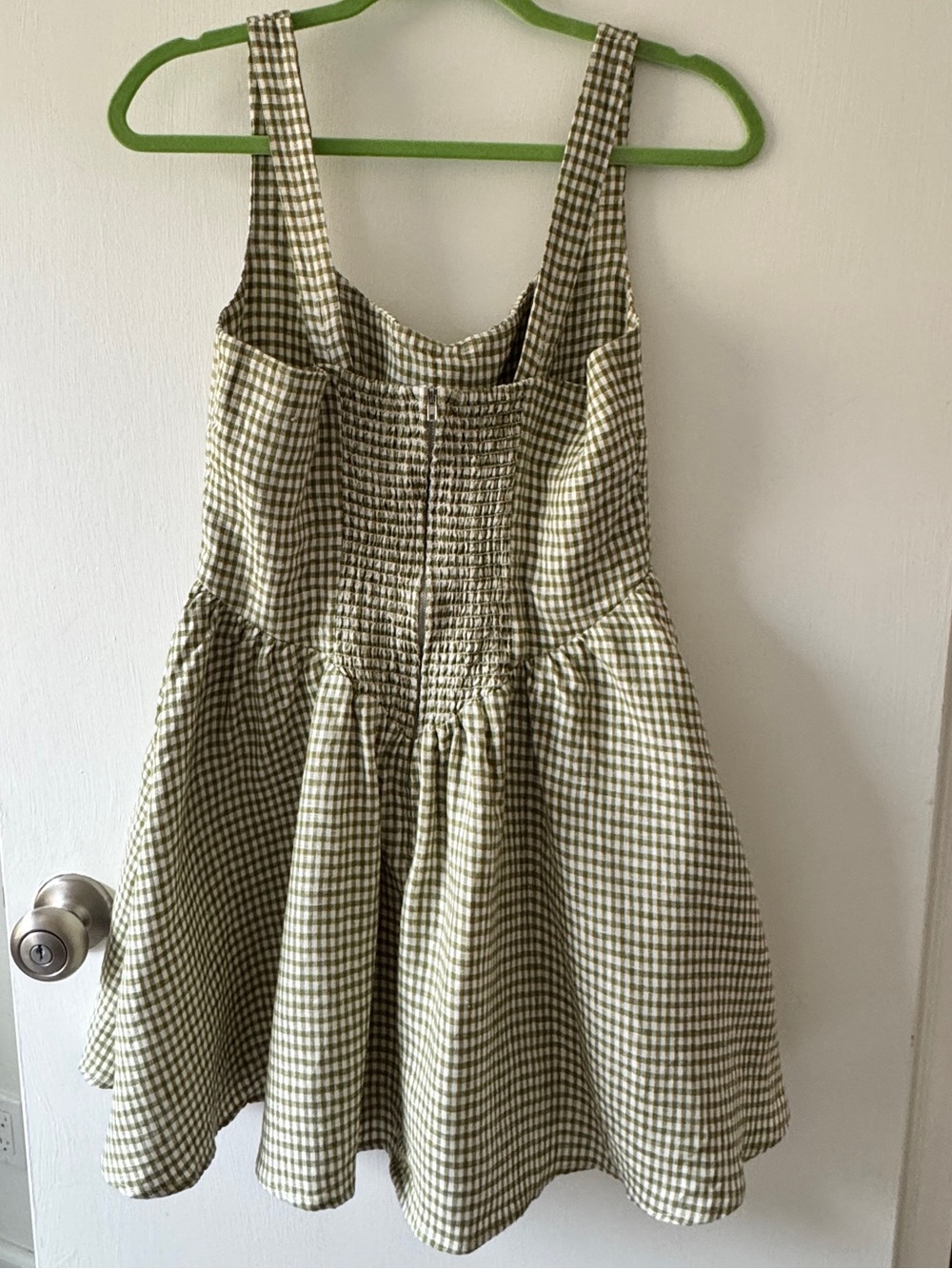 Reformation Daria Linen Dress Avocado Green Gingham Mini Dress Size 8 - Picture 2 of 9
